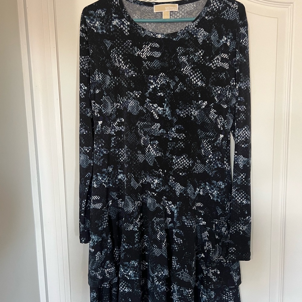 Michael Kors Black and Gray Long Sleeve Dress